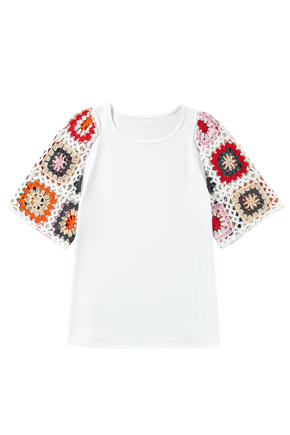 Turquoise Floral Crochet Short Sleeve Top - BB Fashion Outlet