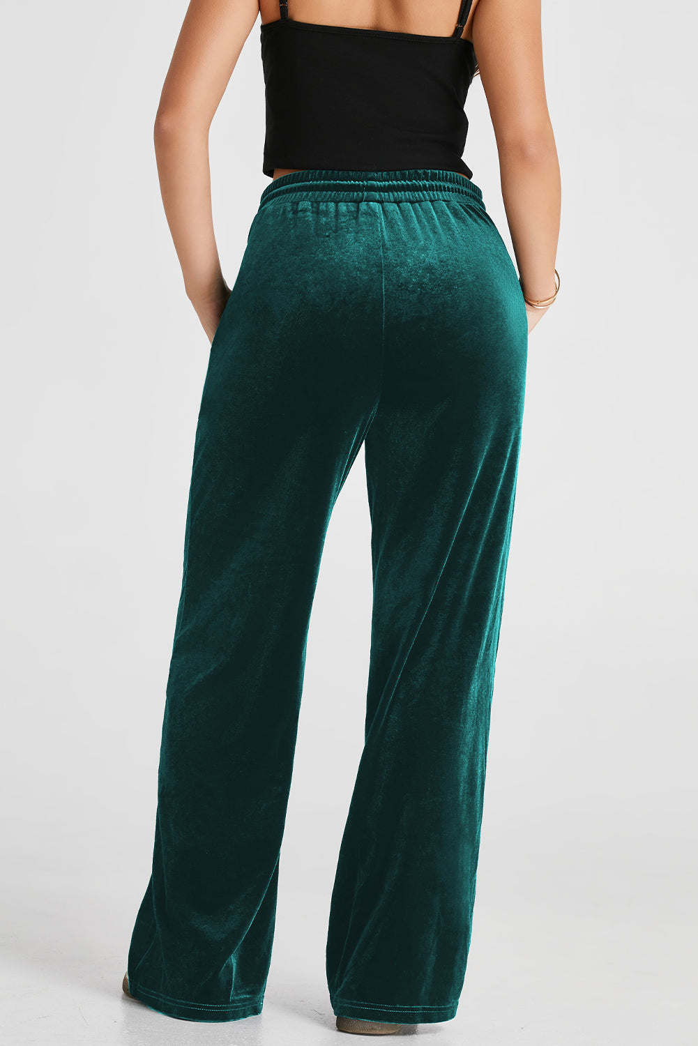 Evergreen Solid Drawstring Waist Wide Leg Pants