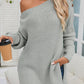 Gray Buttoned Drop Shoulder Oversized Sweater