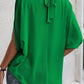 Bright Green Solid Mock Neck Split Batwing Sleeve Blouse