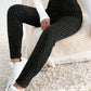 Black Wide Waistband Ribbed Textured Knit Leggings