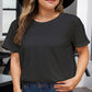 Black Round Neck Rolled Sleeve Plus Size T-shirt