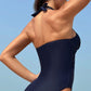 Navy Blue Halter Mesh Insert Cross Front One-Piece Swimsuit