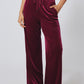 Burgundy Solid Drawstring Waist Wide Leg Pants