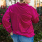 Bright Pink Plus Size Velvet Chest Pocket Drop Shoulder Shirt