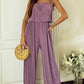 Rose Tan Solid Self Tied Straps Pleated Wide Leg Jumpsuit