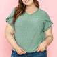 Laurel Green Petal Sleeve Jacquard V Neck Curvy Blouse