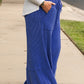 Sky Blue Corded Drawstring High Waist Pocket Plus Size Wide Leg Pants