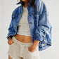 Dark Blue Washed Oversize Pocketed Denim Jacket