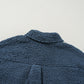 Blue Contrast Flap Pocket Single Breasted Teddy Coat