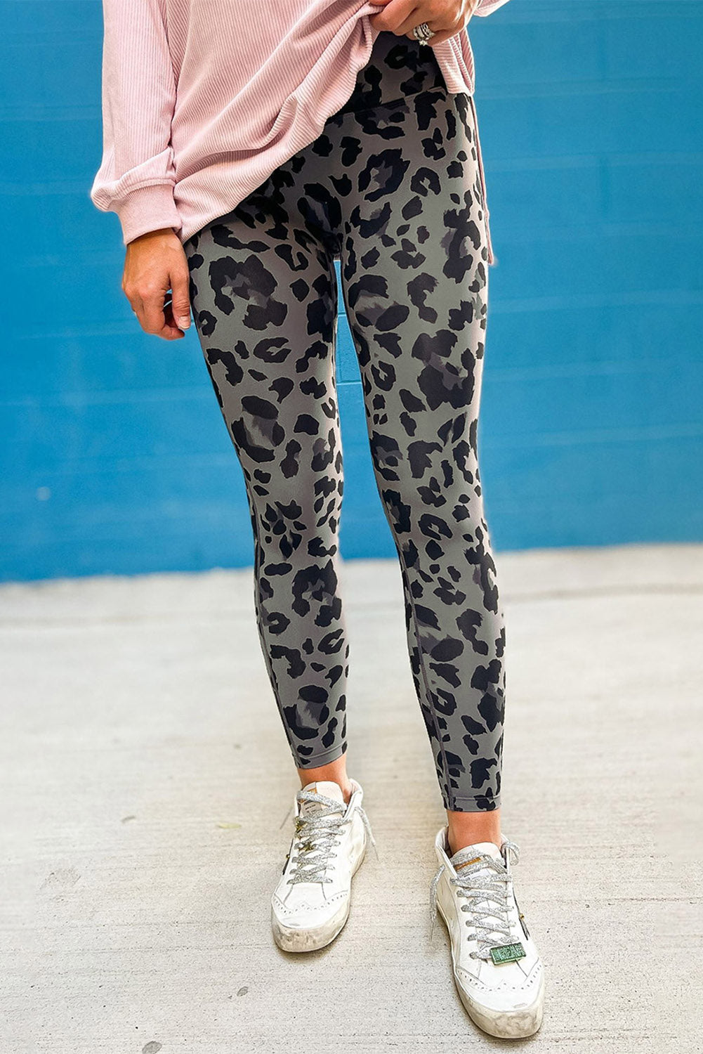 Grey Classic Leopard Print Active Leggings