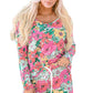 Multicolour Flower Print Pullover and Drawstring Shorts Lounge Set