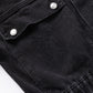 Black Metal Buttons Flap Pocket Drop Shoulder Denim Jacket