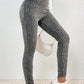 Grey Wide Waistband Ribbed Textured Knit Leggings