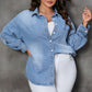 Sky Blue Plus Size Chest Pocket Button-Up Denim Shacket