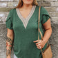 Blackish Green Plus Size Embroidery V Neck Draped Sleeve Blouse