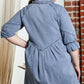 Light Blue Ruffled 3/4 Sleeve Buttoned Front Plus Size Denim Dress