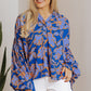 Blue Floral Print Batwing Sleeve Buttoned Loose Fit Shirt