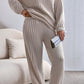 Parchment Plus Size Ribbed V Neck Pullover and Pants Set