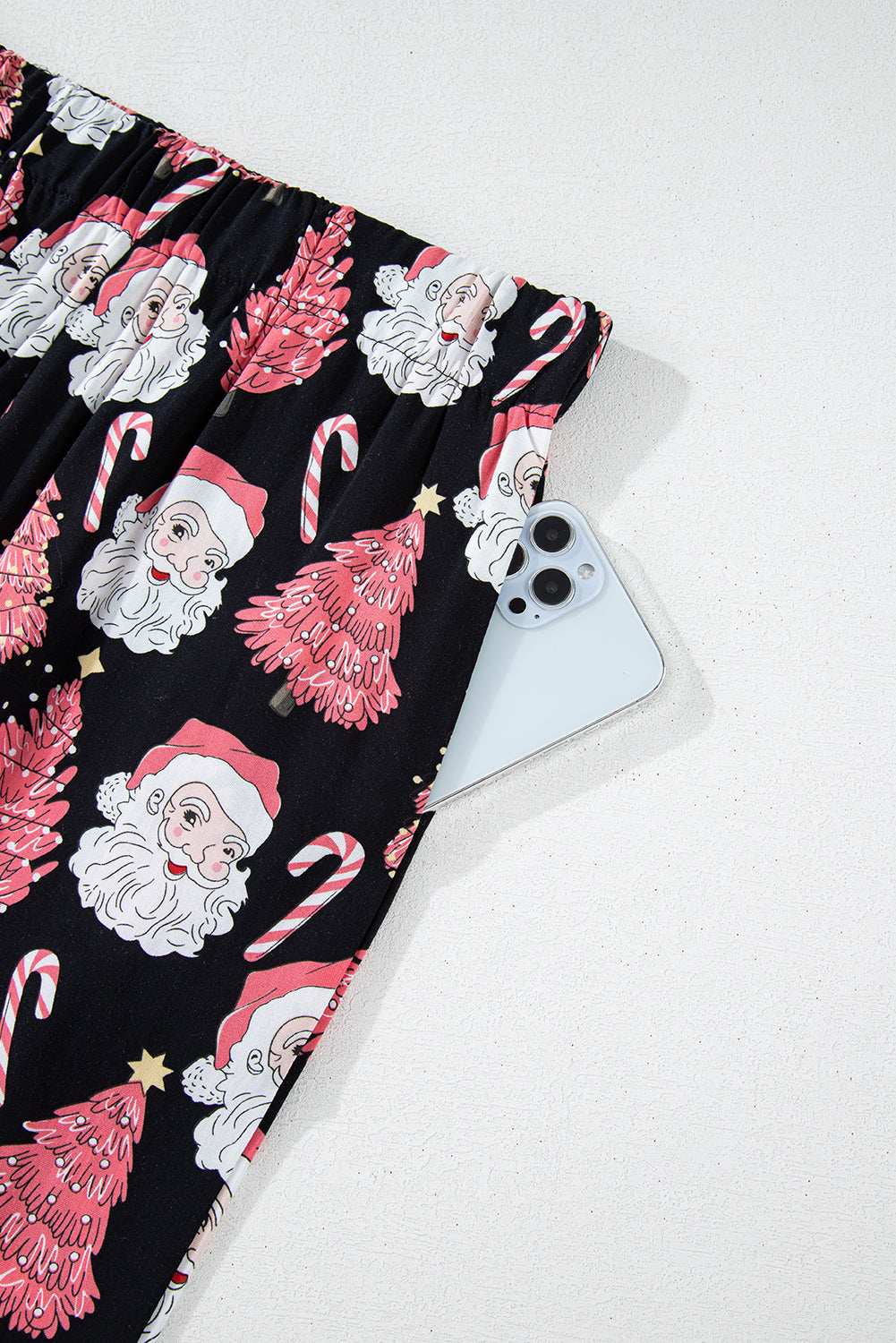 Black Christmas Santa Printed Two Piece Pyjamass Set