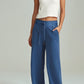 Sail Blue Drawstring High Waist Wide Leg Pocketed Sweatpants