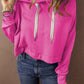 Sachet Pink Solid Drop Shoulder Drawstring Cropped Hoodie