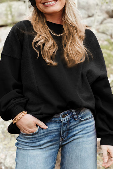 Black Loose Patchwork Crewneck Plus Size Sweatshirt