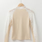 Beige Floral Lace Patchwork Long Sleeve High Neck Slim Top