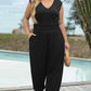 Black Plus Smocked High Waist Sleeveless V Neck Jumpsuit