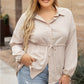 Light French Beige Plus Size Puff Sleeve Tied Tunic Shirt