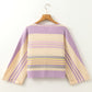 Purple Stripe Borderline Rib Knit Cuffed Dolman Sleeve Sweater