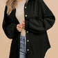 Black Waffle Knit Patchwork Buttoned Oversized Shacket