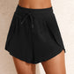 Black High Waisted Drawstring 2-in-1 Side Pocket Color Block Bikini Shorts