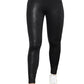 Black Crossed Dip Waist Sleek Leather Leggings