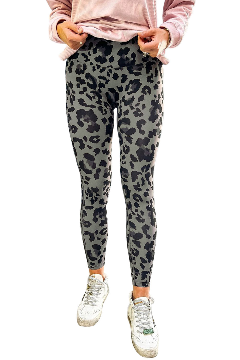 Grey Classic Leopard Print Active Leggings