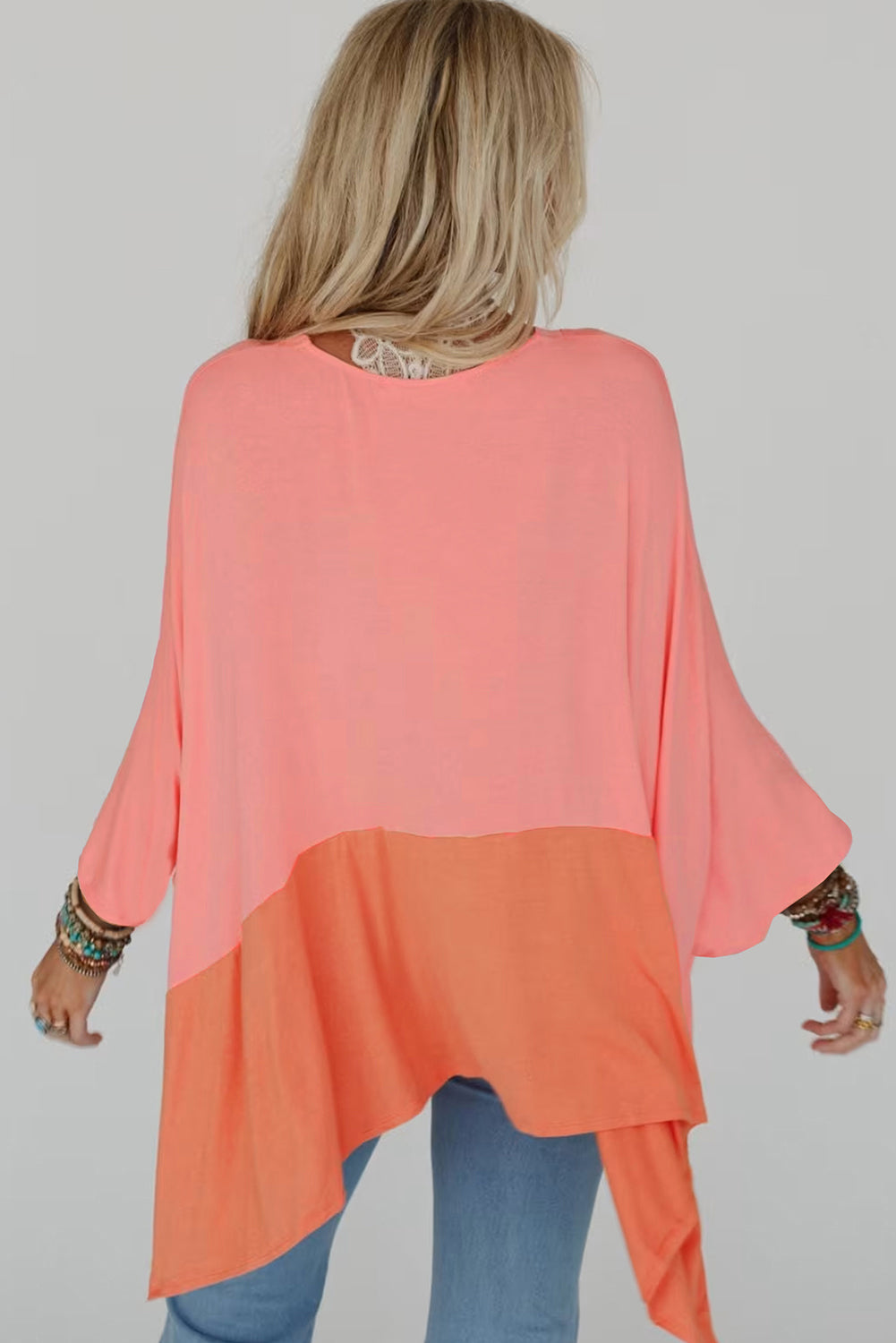 Grapefruit Orange Contrast Colour Patchwork Oversized Side Split Top