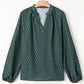 Green Geometric Print Notched Neck Puff Sleeve Blouse