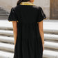 Black Sequin Trim Bubble Sleeve Game Day Shirt Dress