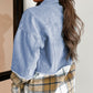 Khaki Plaid Patchwork Buttoned Oversized Denim Jacket