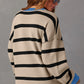 White Colourblock Drop Shoulder Buttoned Loose Cardigan