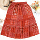 Fiery Red Bohemian Mix Print Long Flared Skirt