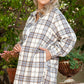 White Plaid Print Tunic Plus Size Shacket with Slits