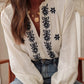 White Floral Embroidered Frilled V Neck Puff Sleeve Blouse