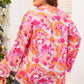 Pink Plus Size Abstract Floral Print V Neck Blouse