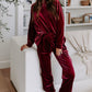 Fiery Red Solid Velvet Two Piece Lounge Set