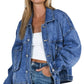 Blue Chest Pockets Drop Shoulder Loose Denim Jacket