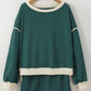 Evergreen Color Contrast Loose Pullover and Lace-up Waist Skort Set