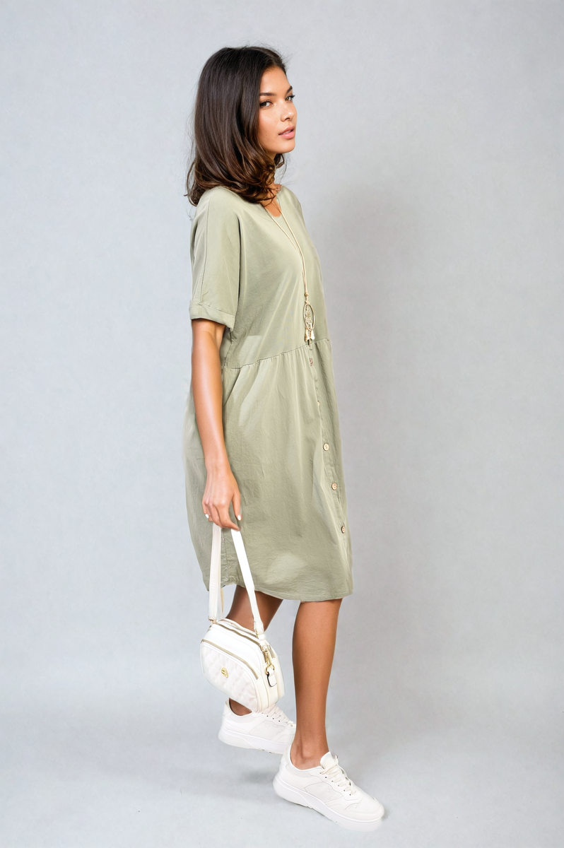 Short sleeve button front midi dress online