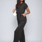 Belted V Neck Jumpsuit with Side Pockets