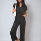 Belted V Neck Jumpsuit with Side Pockets